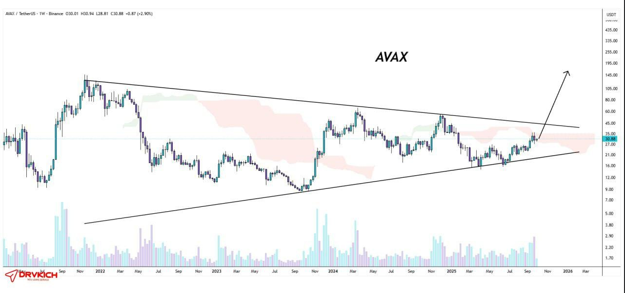 تحلیل AVAX/USDT هفتگی: گیر افتادن بین ۲۷ تا ۴۵ دلار و تصمیم بزرگ بازار