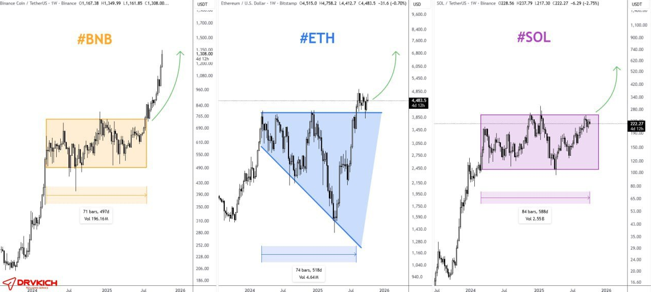 سه‌گانه‌ی گاوی: BNB جلو، اتریوم پشتِ پرچم، سولانا لبِ جرقه!