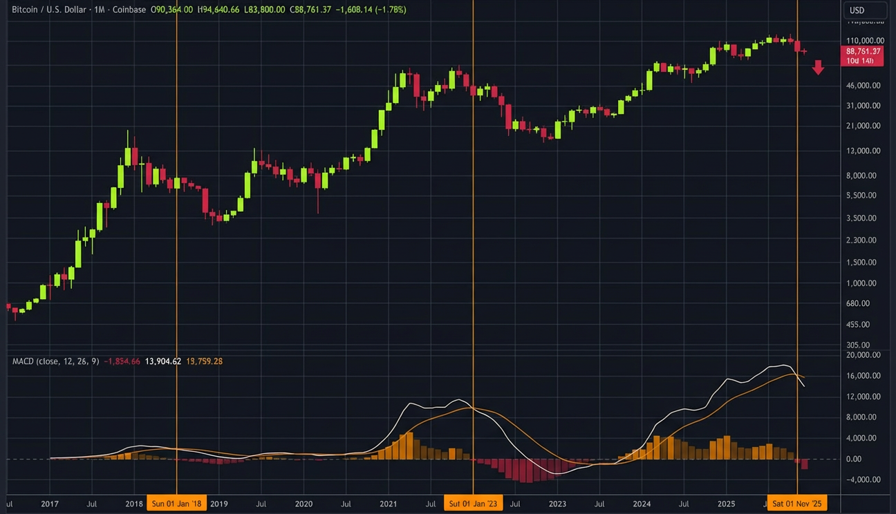 آژیر قرمز در تایم‌فریم ماهانه بیت کوین (BTC)