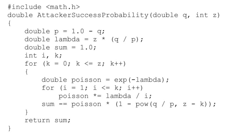 نمونه کد محاسبات وایت پیپر بیت کوین