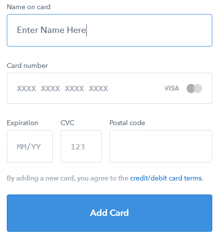 details of credit card on Coinbase.com