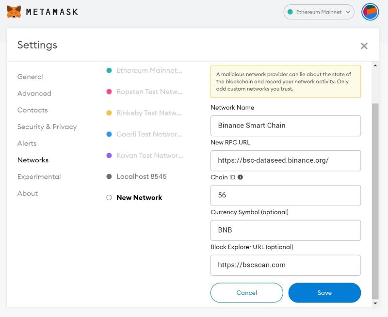 اضافه‌کردن زنجیره هوشمند بایننس به متامسک