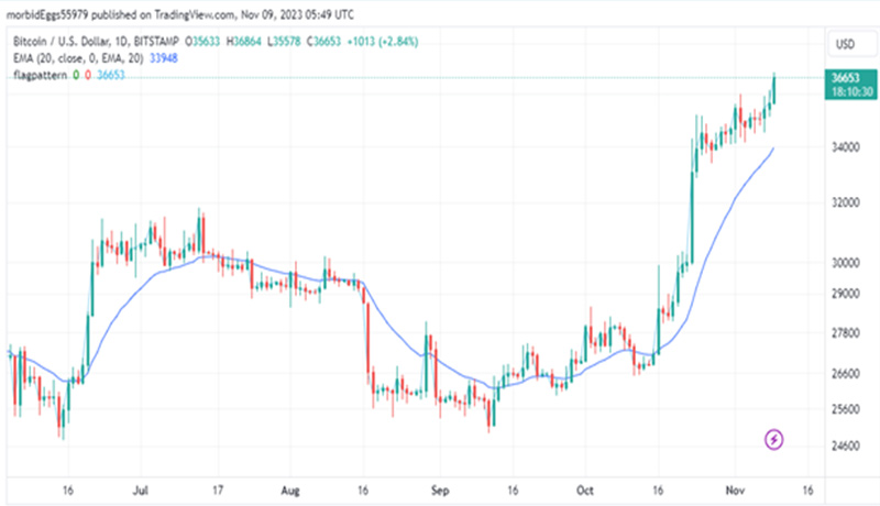 نمودار کندل یک روزه قیمت بیت کوین. نمودار کندل یک روزه قیمت بیت کوین.