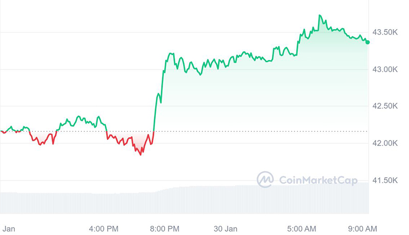 جهش ناگهانی قیمت بیت کوین به بالای ۴۳ هزار دلار! علت چه بود؟